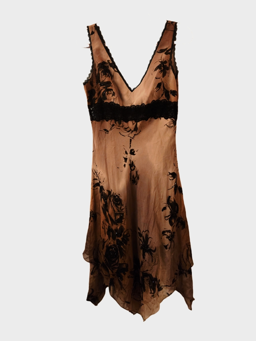Vintage 90s Silk Floral V-Neck Midi Dress! - Picture 3 of 8